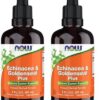 Botellas de NOW Supplements Equinácea y Goldenseal con gotero