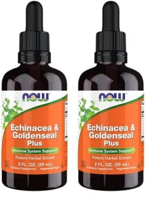 Botellas de NOW Supplements Equinácea y Goldenseal con gotero