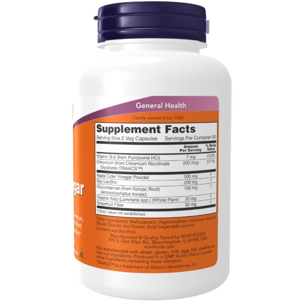 NOW suplemento vinagre de sidra cápsulas vegetales envase frontal