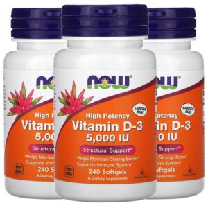Frasco NOW Vitamin D-3 con etiqueta frontal