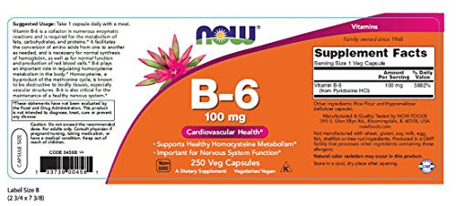 NOW Vitamina B-6 etiqueta nutrimental