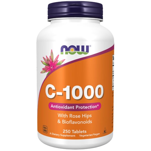 NOW vitamina c 1000 con rosa mosqueta y bioflavonoides frasco frontal