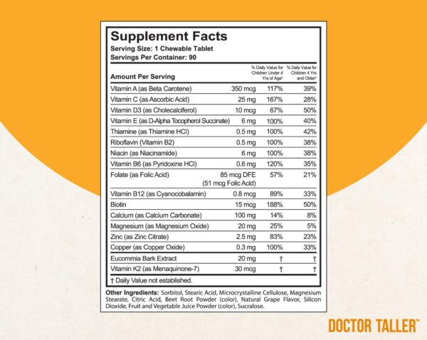 Version 1.0.0 Tabla de información de calcio y minerales