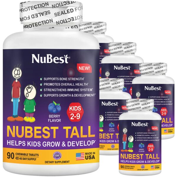 Frente del envase NuBest Tall Kids con formas de animal