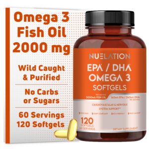 Frasco NUELATION Omega-3 Fish Oil 2000 mg con etiqueta