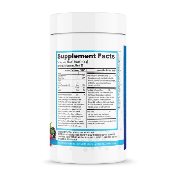 Etiqueta con ingredientes y sabor berry