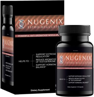 Nugenix Estro-Regulator suplemento DIM para hombres caja y botella