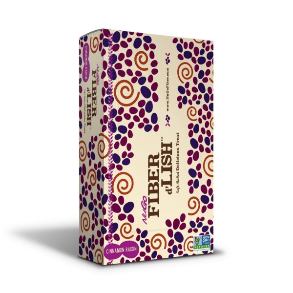 Barra NuGO Fiber d'Lish canela con pasas close-up