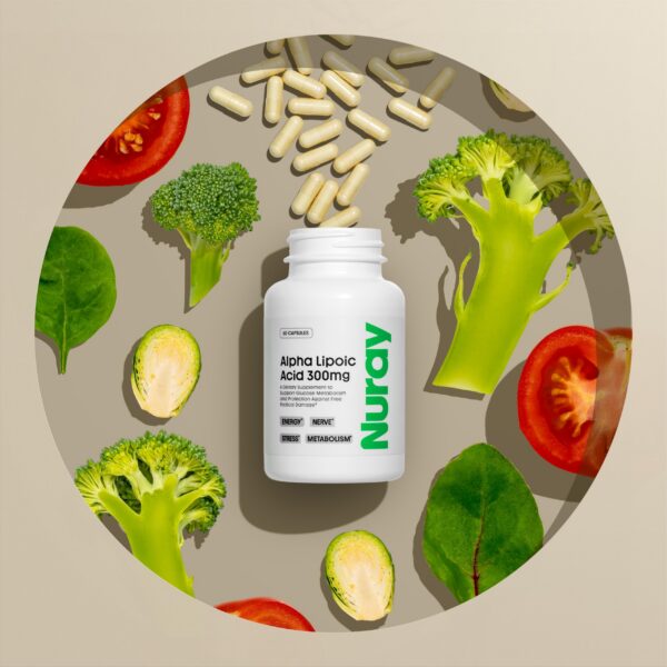 Version 1.0.0 Nuray cápsulas ALA 300 mg etiqueta frontal