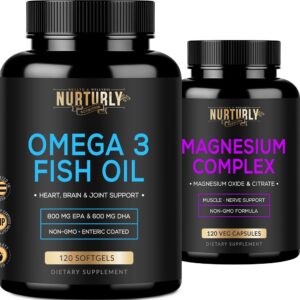 Frente de la botella NURTURLY Magnesium Complex y Omega 3