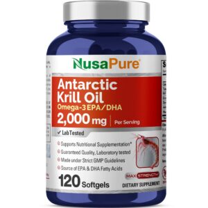 NusaPure krill oil cápsulas antártico etiqueta frontal