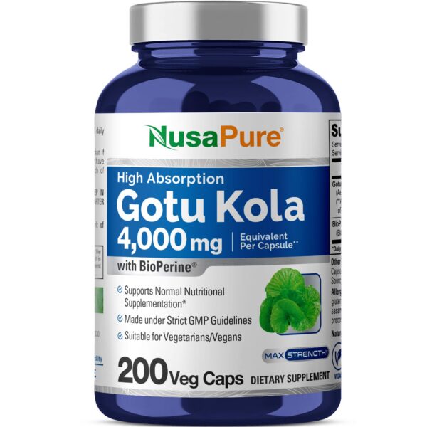botella cápsulas gotu kola nusahpure 200 mg extracto 20 a 1