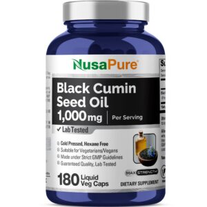 Frasco frontal de NusaPure Aceite Semilla Negra 1000 mg