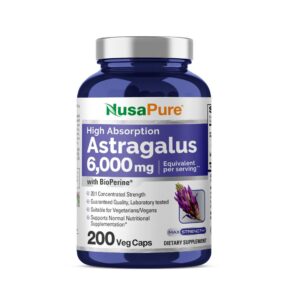 NusaPure Astrágalo 6000 mg botella frontal 200 cápsulas vegetales