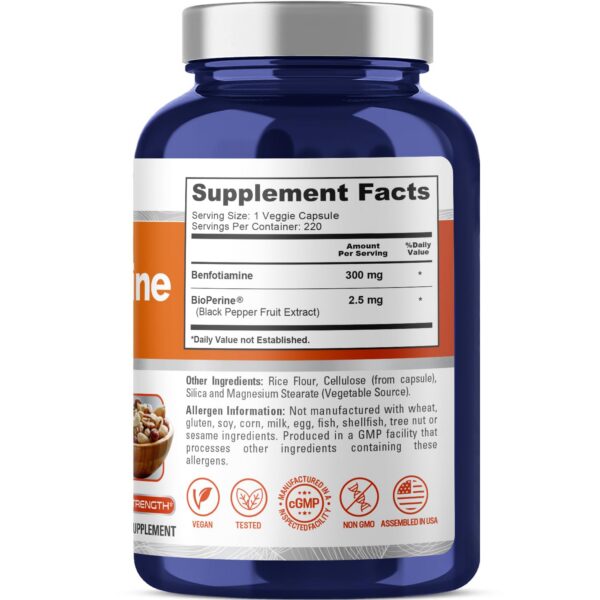 Etiqueta lateral NusaPure Benfotiamina 300mg 220 caps