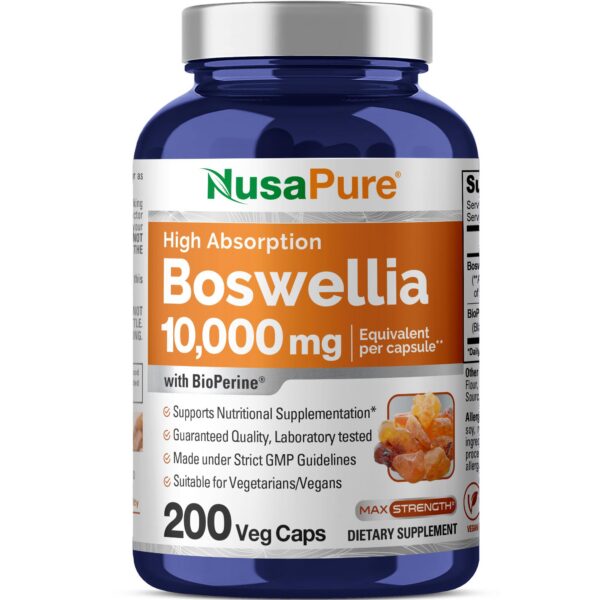 NusaPure Boswellia Serrata 10,000 mg cápsulas veganas frasco