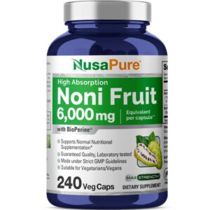 NusaPure cápsulas de fruta de Noni 6000mg frasco frontal