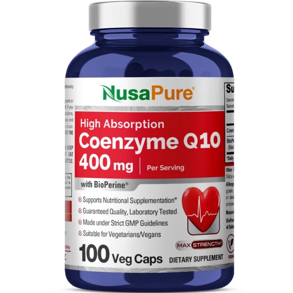 NusaPure CoQ10 400 mg cápsulas vegetales etiqueta frontal