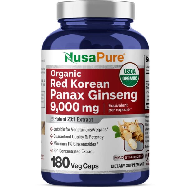 NusaPure ginseng panax rojo coreano cápsulas veganas 180 unidades