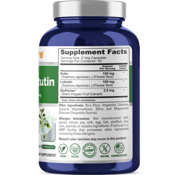 Etiqueta lateral de NusaPure Luteolin Complex con Rutin