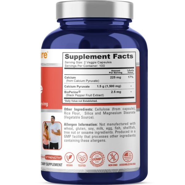 Frasco con cápsulas piruvato de calcio