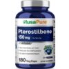Frente de la caja NusaPure Pterostilbeno 150 mg 180 cápsulas vegetales