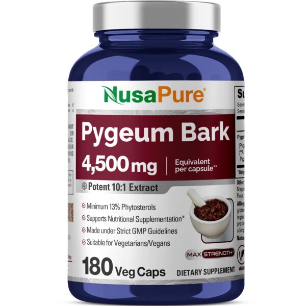 Envase de NusaPure Pygeum corteza extracto 450 mg 180 cápsulas vegetales