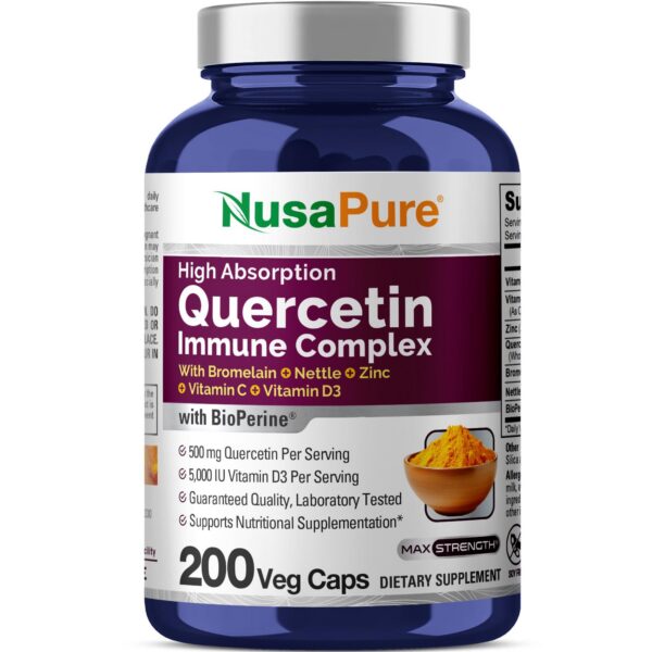 Frasco de NusaPure Quercetin Complex 200 cápsulas