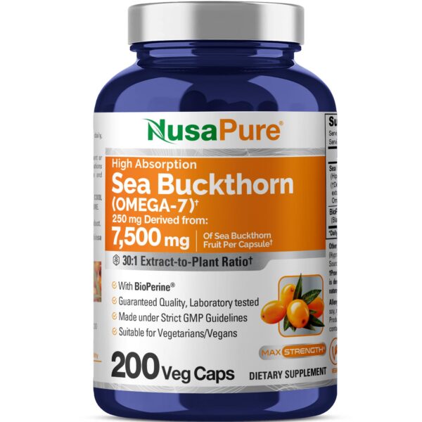 Frente de la botella NusaPure Sea Buckthorn Omega-7