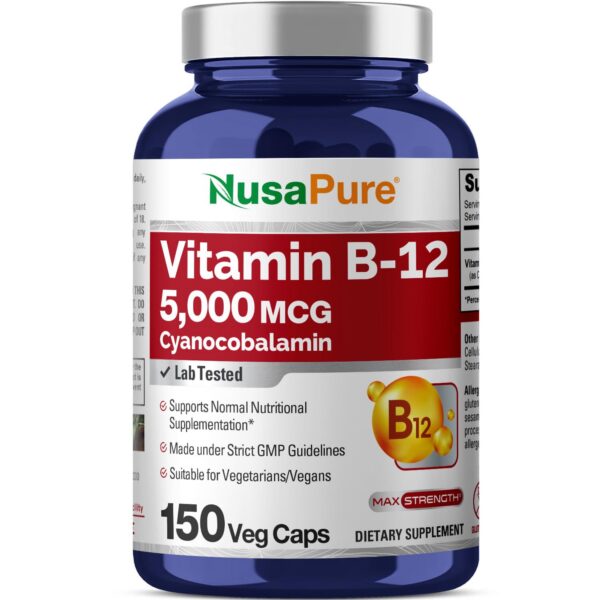 NusaPure Vitamina B12 5000mcg 150 cápsulas vegetales botella