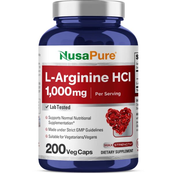 Frasco de L Arginine 1000 mg cápsulas vegetales