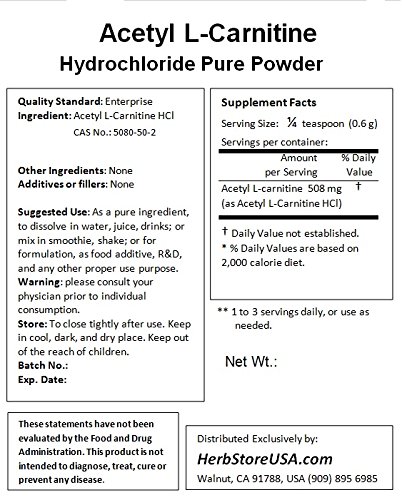 Etiqueta del frasco NuSci acetil L-carnitina polvo