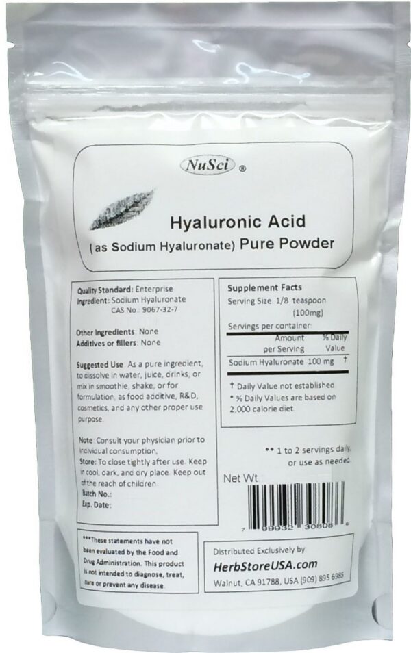 Version 1.0.0 NuSci Hyaluronic Acid polvo frontal