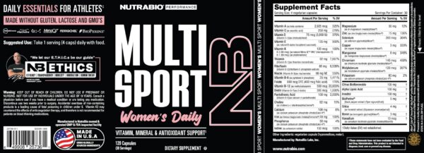 Suplemento NutraBio Multisport con 33 vitaminas y minerales
