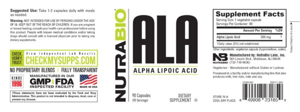 Cápsulas vegetales Alpha Lipoic Acid NutraBio