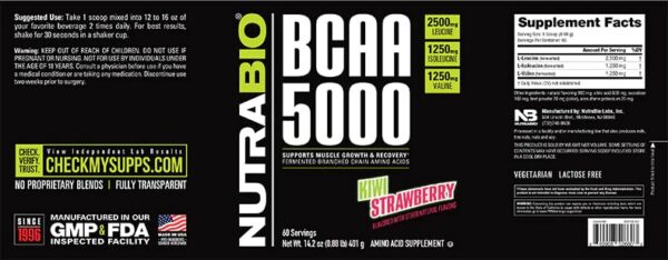 Detalle de la etiqueta NutraBio BCAA 5000