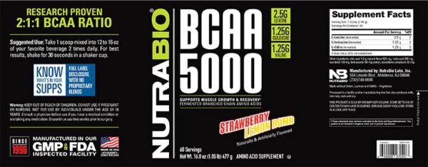 Frasco de NutraBio BCAA 5000