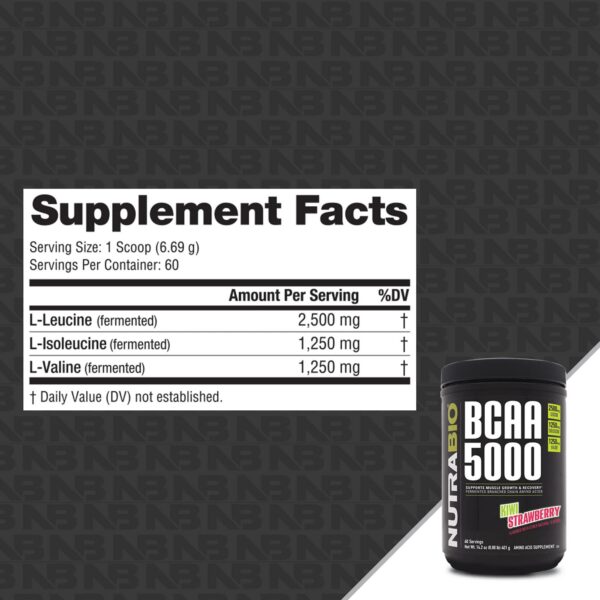 Etiqueta frontal de NutraBio BCAA 5000