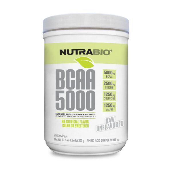 Version 1.0.0 Frasco NutraBio BCAA 5000 polvo etiqueta frontal