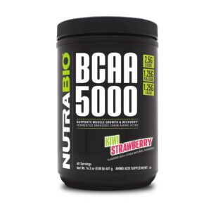 Envase de NutraBio BCAA 5000 polvo Kiwi Strawberry
