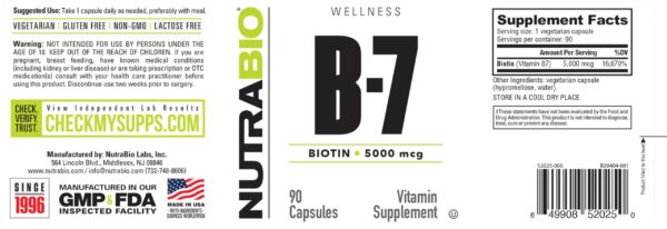 Version 1.0.0 Frasco de Biotin NutraBio visto desde un costado