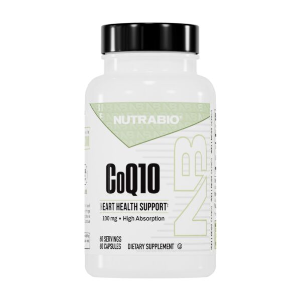 Frasco NutraBio CoQ10 100 mg con etiqueta