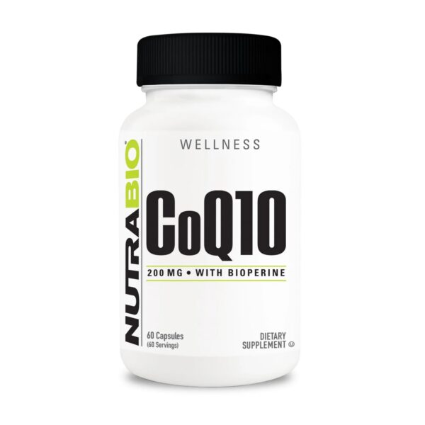 Frasco de NutraBio CoQ10 con Bioperine