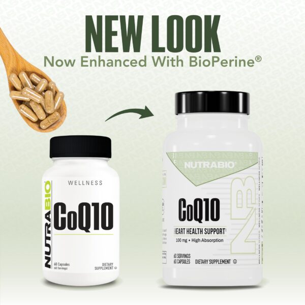 Frasco NutraBio CoQ10 con cápsulas