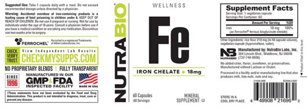 Reverso de etiqueta NutraBio Hierro Quelato