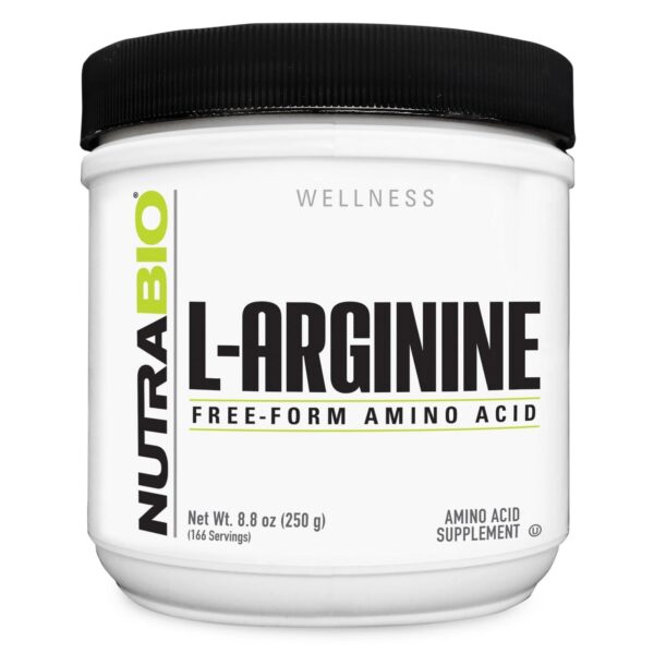 Frente del frasco NutraBio L-Arginine 750 mg