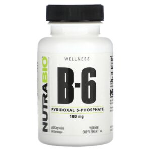 Bote de NutraBio Vitamina B6 con cápsulas vegetales