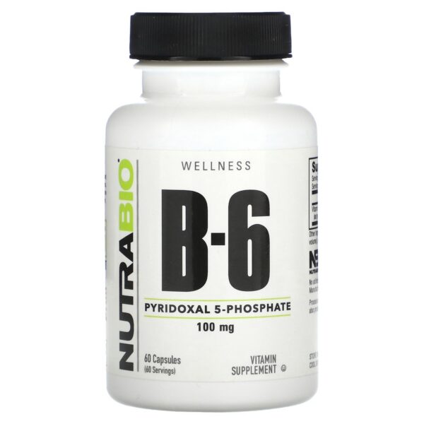 Bote de NutraBio Vitamina B6 con cápsulas vegetales