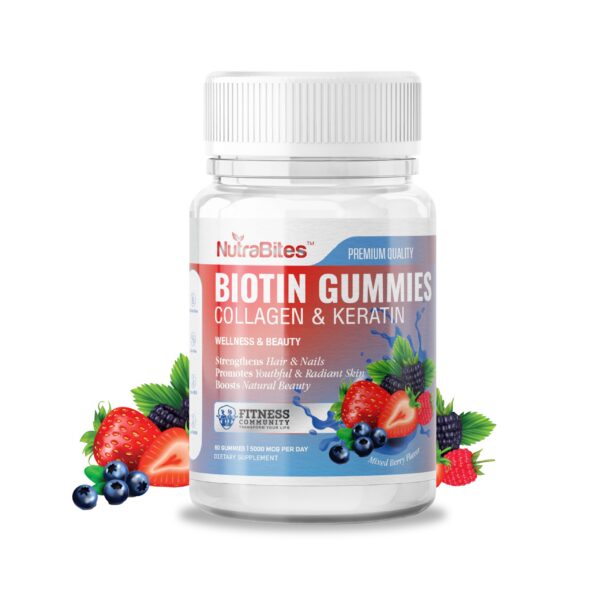 Version 1.0.0 Frente de la etiqueta de NutraBites Biotina Gomitas