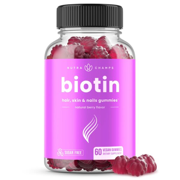 NutraChamps Biotin Gummies frasco etiqueta frontal